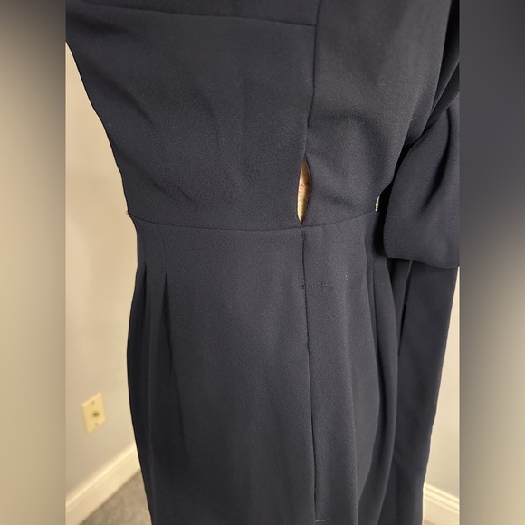 EUC J. Crew Faux Wrap Cutout Back Poplin Wide Leg Cropped Jumpsuit size 10 Navy - Picture 8 of 10